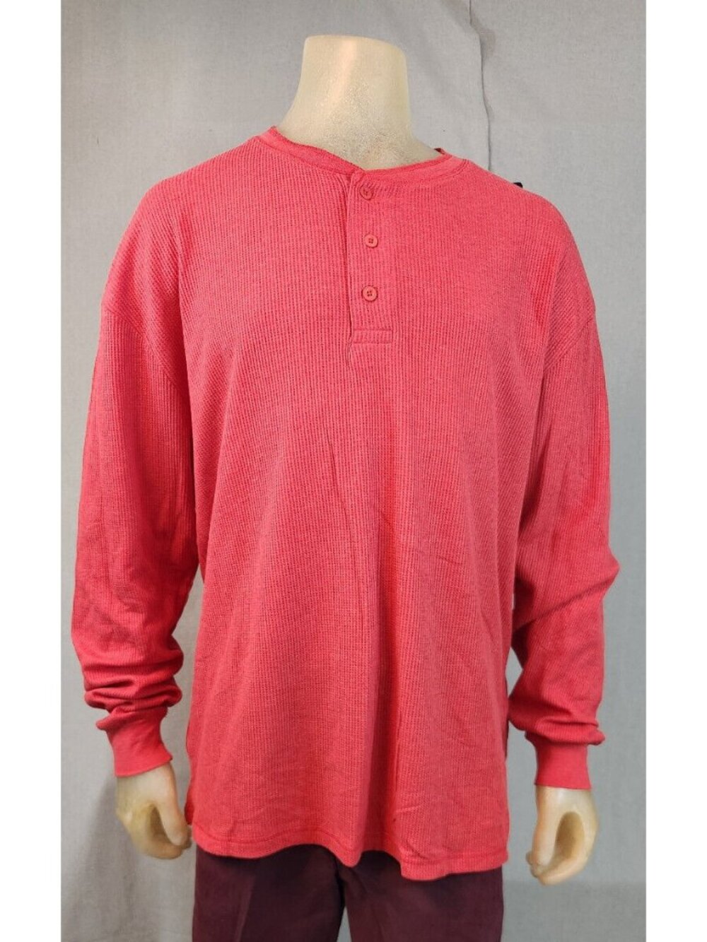 Seven Apparel Essentials XL XLARGE Red Waffle Long Sleeve Henley Shirt Top NEW